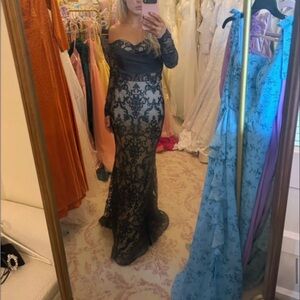 Black mermaid lace off the shoulder dress